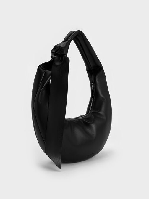 Toni Knotted Curved Hobo Bag, Noir, hi-res