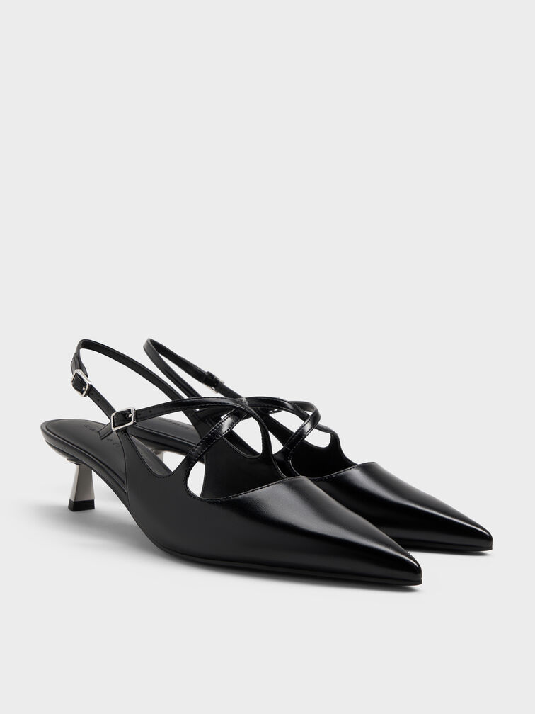 Pauline Pointed-Toe Crossover Slingback Kitten Heels, Black, hi-res