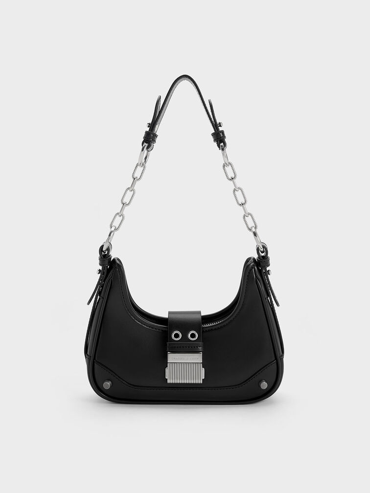 Winslet Belted Hobo Bag, Black, hi-res