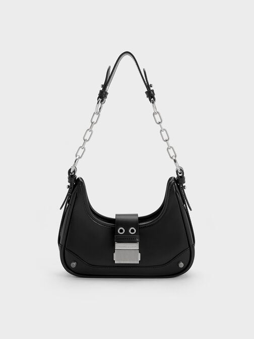 Bolso Hobo Winslet con Cinturón, Negro, hi-res