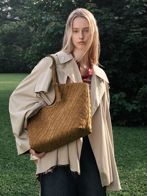Ivette Recycled Suede Woven Tote Bag, Sahara Sand, hi-res
