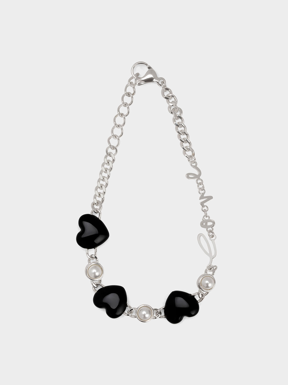 Heart Motif Embellished Bracelet, Black, hi-res