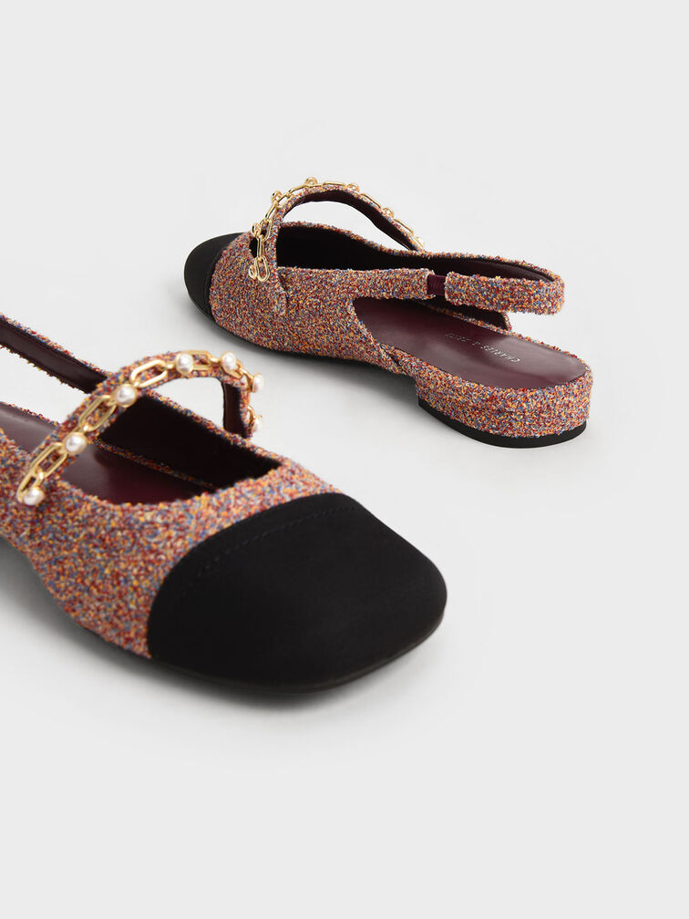 Beaded Chain-Link Terry Cloth & Grosgrain Slingback Mary Janes, Red, hi-res