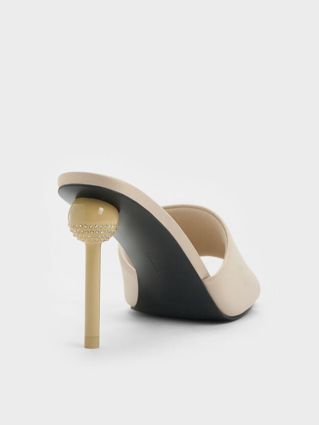 Satin Crystal Ball-Heel Mules, Gold, hi-res