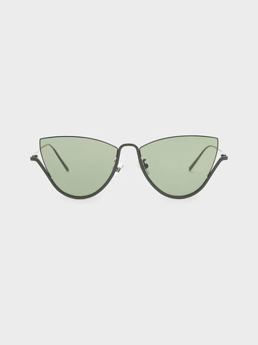 Half Frame Cat-Eye Sunglasses, Green, hi-res
