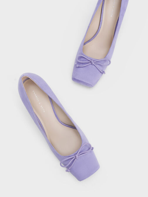 蝴蝶結方頭粗跟鞋, 紫色, hi-res