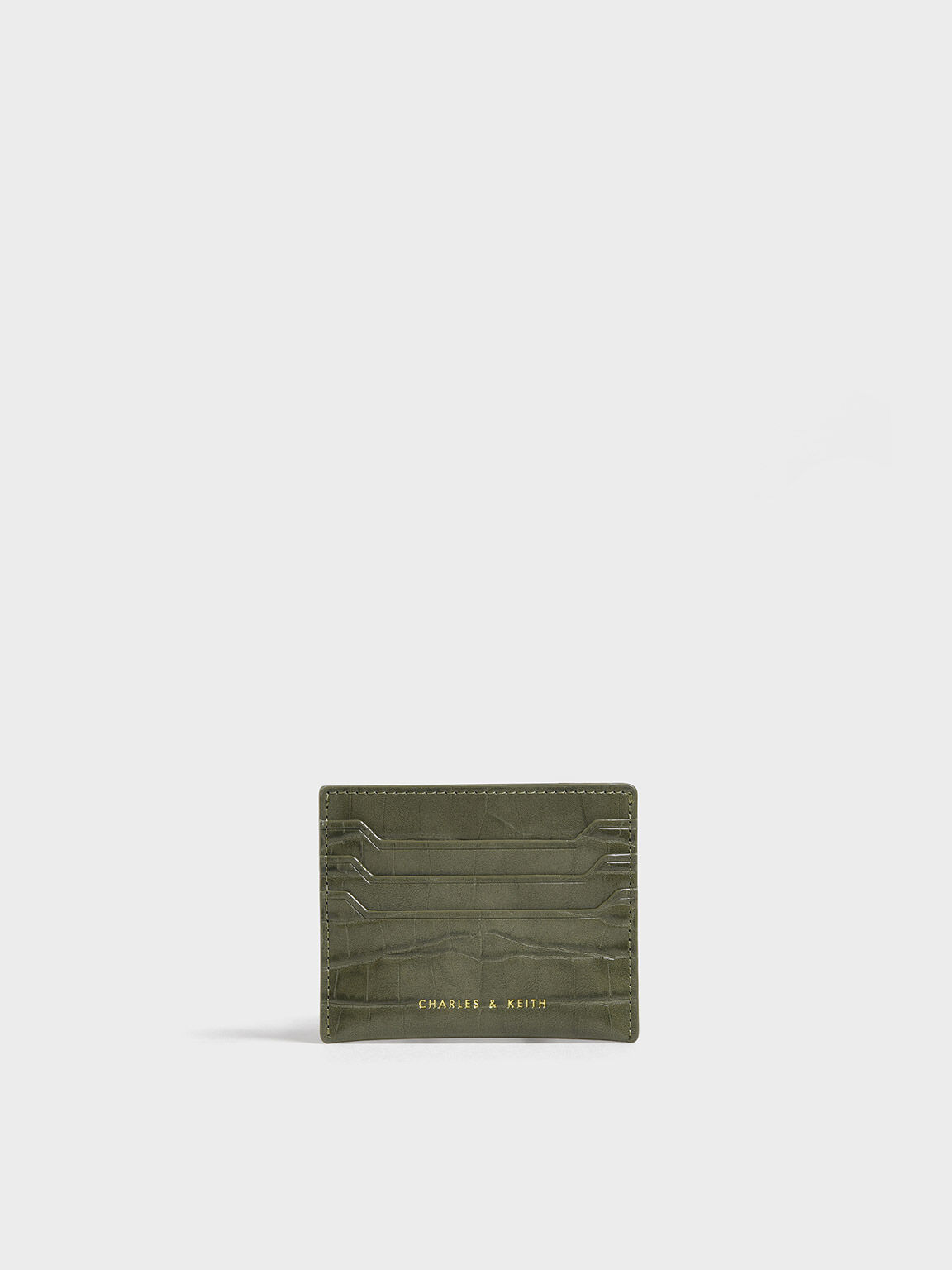 Croc-Effect Card Holder, Olive, hi-res