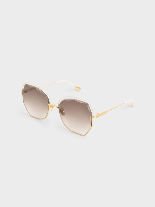 Cut-Out Wire-Frame Butterfly Sunglasses, Cream, hi-res