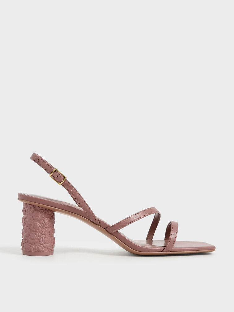 Strappy Cylindrical Heel Sandals, Pink, hi-res