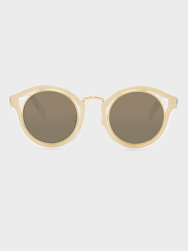 Round Thick Frame Sunglasses, White, hi-res