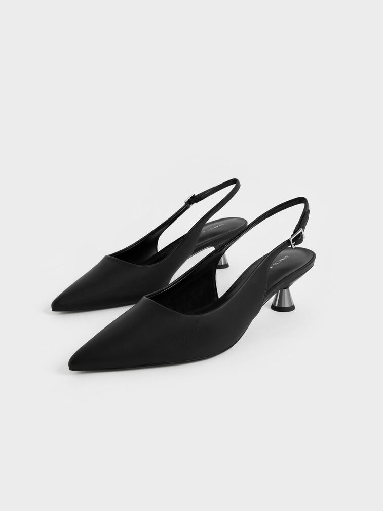Spool Heel Slingback Pumps, Black, hi-res