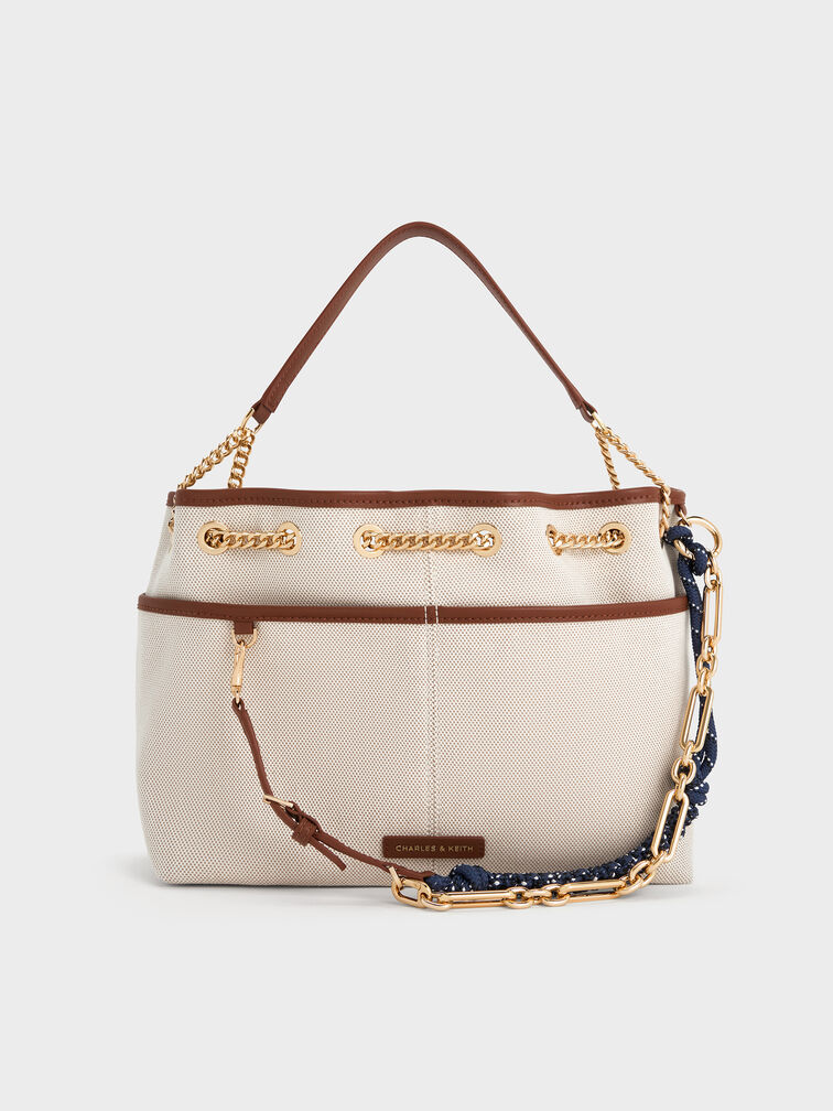Addison Canvas Knotted-Rope Tote Bag, Lona gris pardo, hi-res