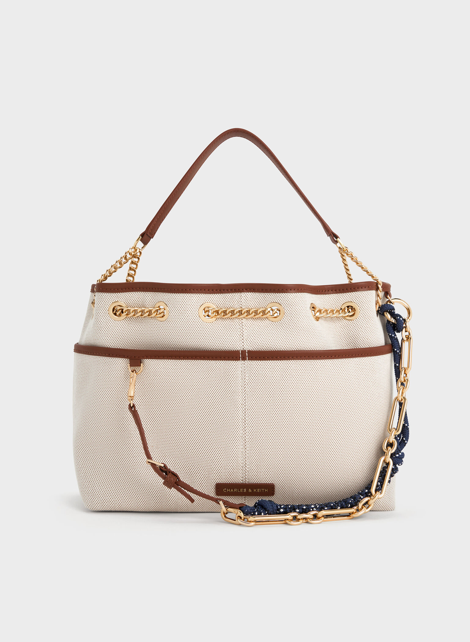 Addison Canvas Knotted-Rope Tote Bag, Lona gris pardo, hi-res