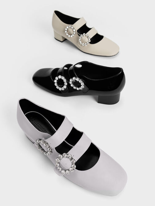 Embellished Buckle Patent Mary Janes, Lilac, hi-res