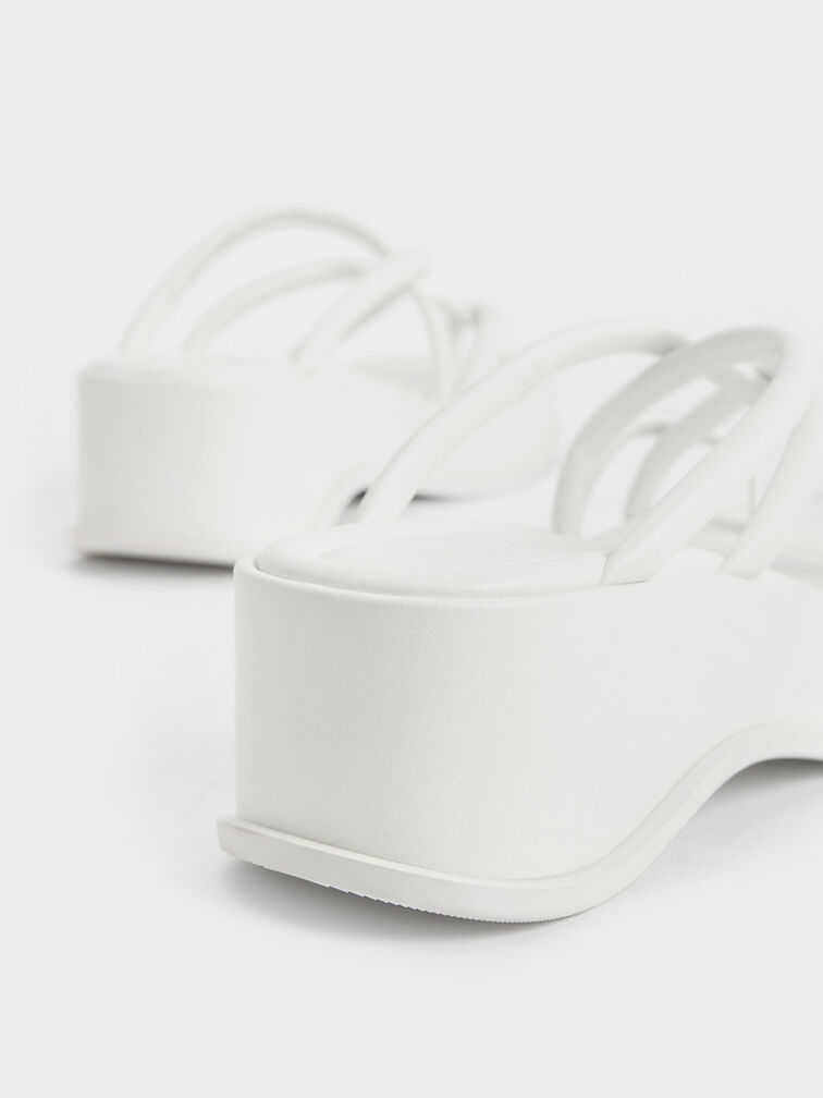 Strappy Tubular Wedge Sandals, White, hi-res