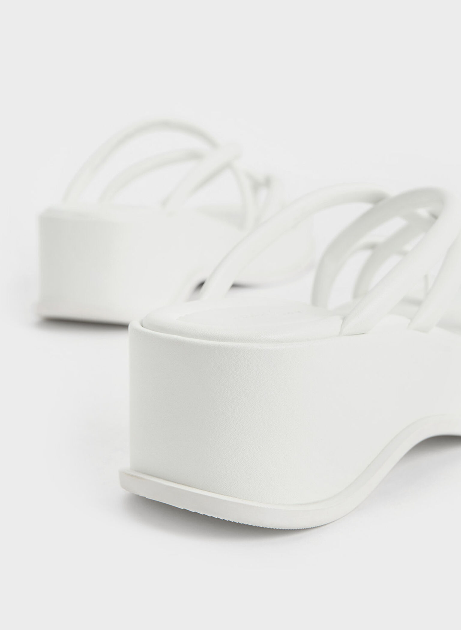 Strappy Tubular Wedge Sandals, White, hi-res