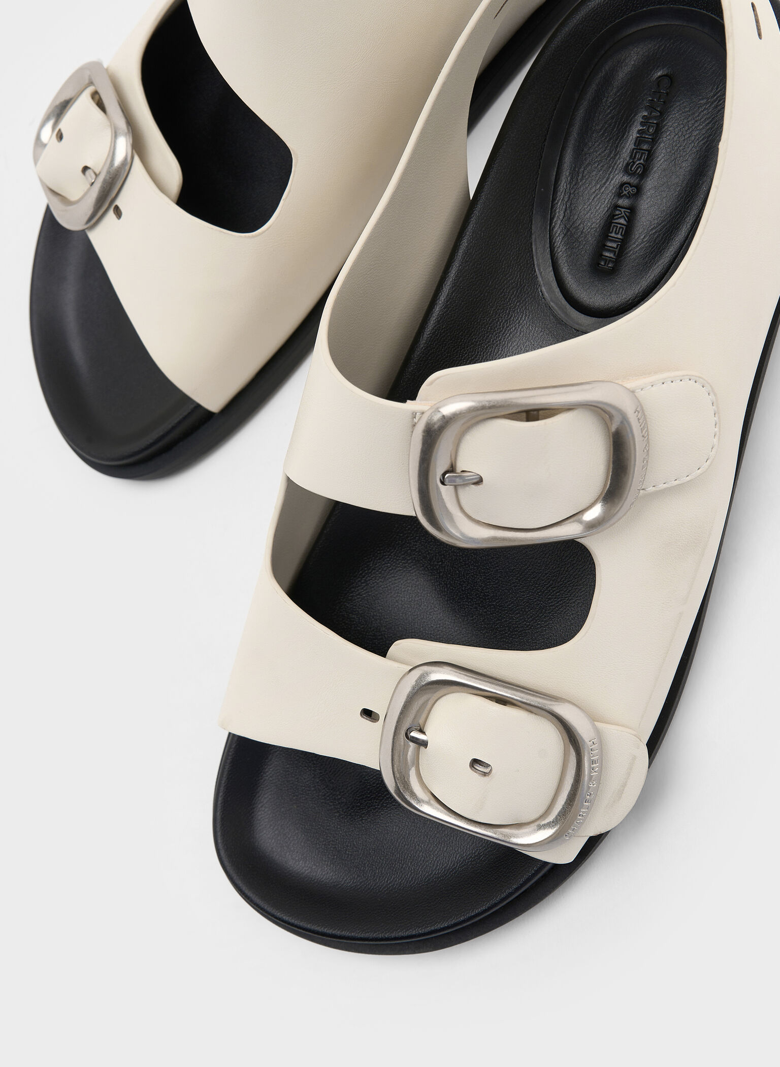 Buckled Double-Strap Slingback Sandals, Chalk, hi-res