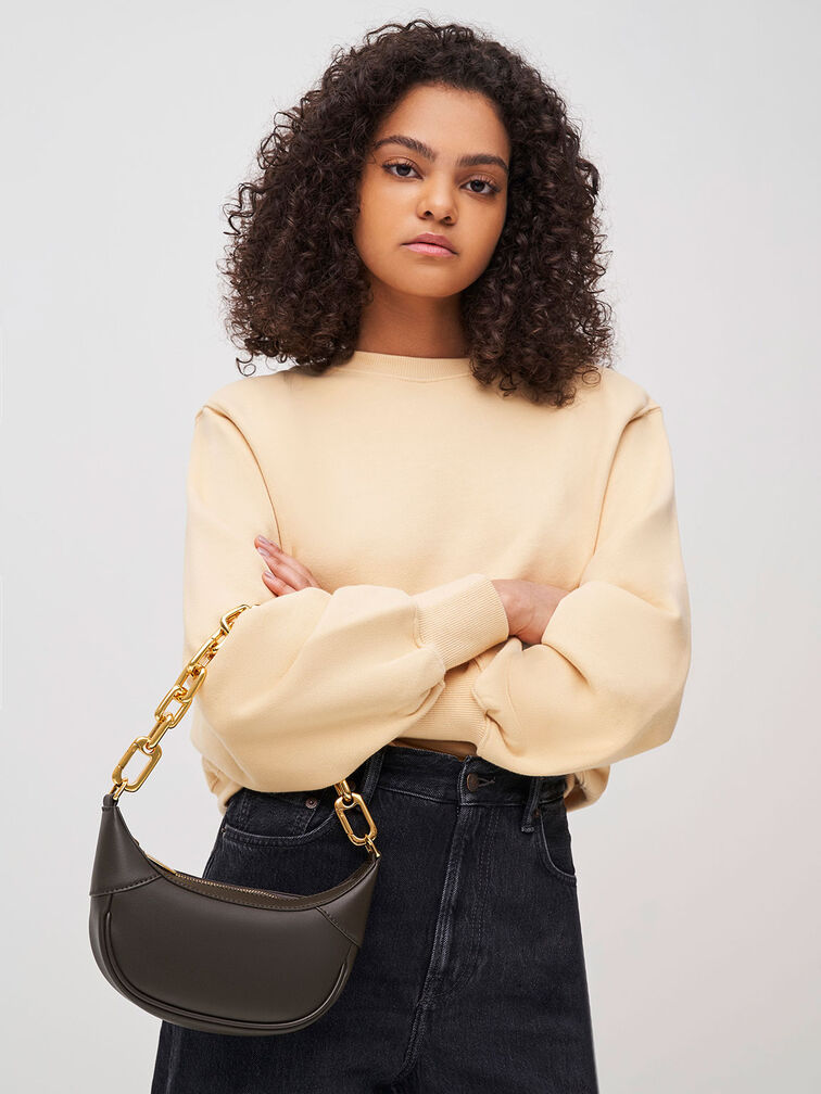 Shalia Chain-Handle Moon Bag, Dark Moss, hi-res