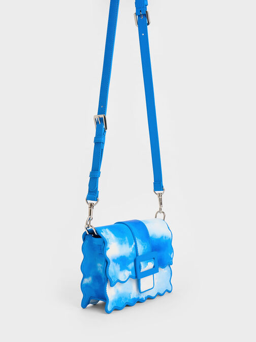 Bolso con ribete festoneado y estampado de nubes Waverly, Multicolor, hi-res