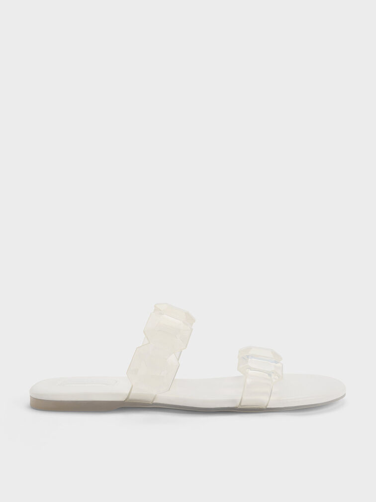 Fia Gem-Strap Slide Sandals, White, hi-res