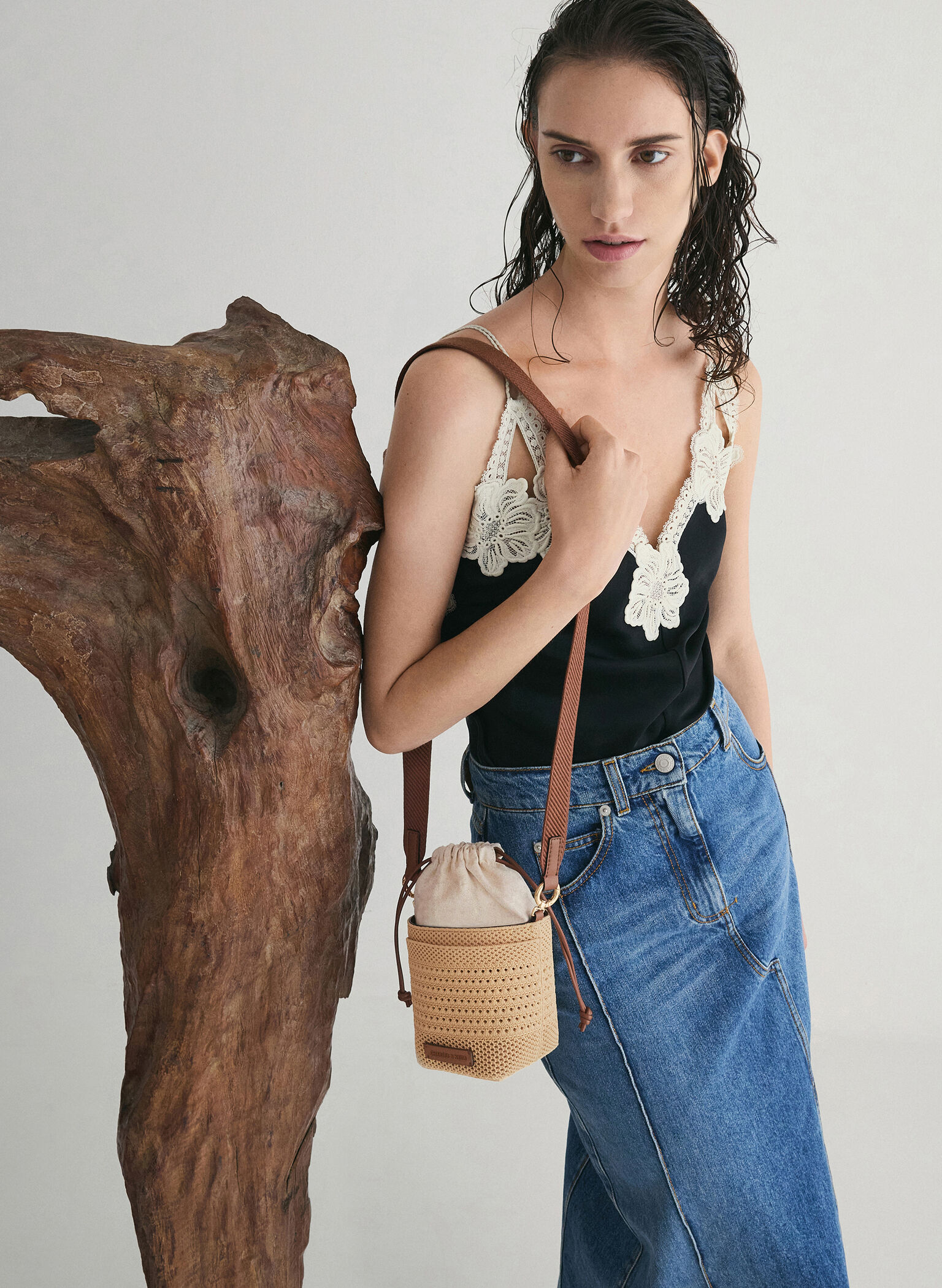 Girls' Ida Knitted Bucket Bag, Beige, hi-res