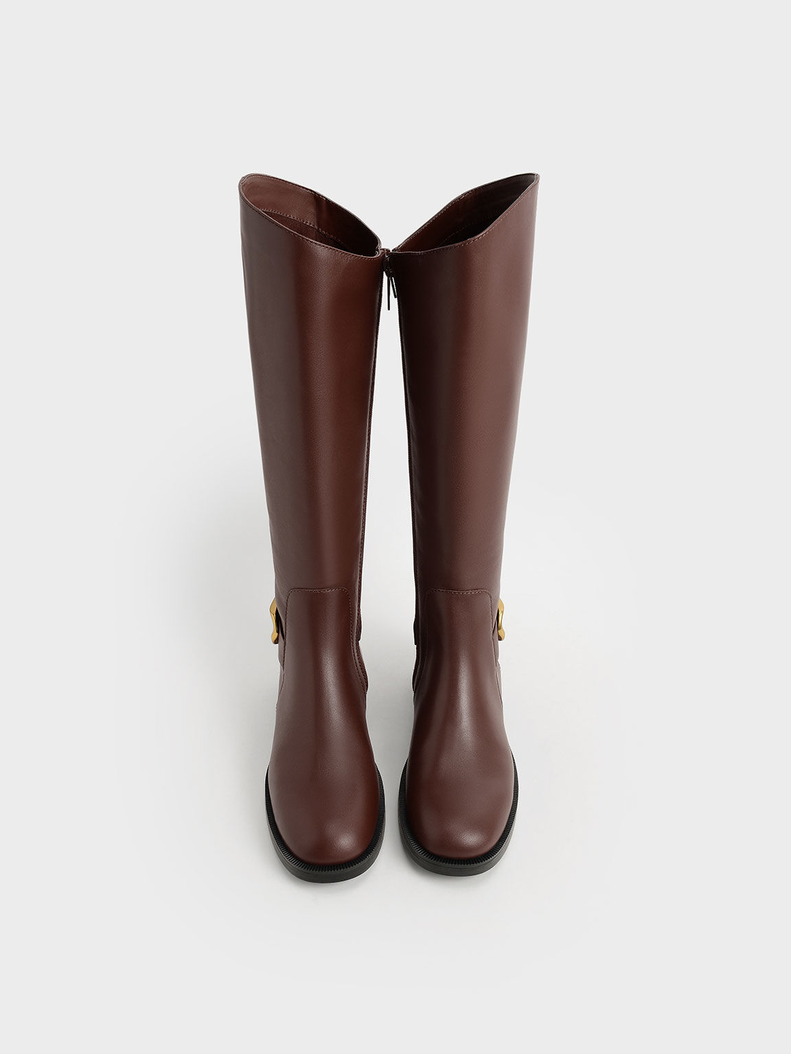 Gabine Buckled Leather Knee-High Boots, Brown, hi-res