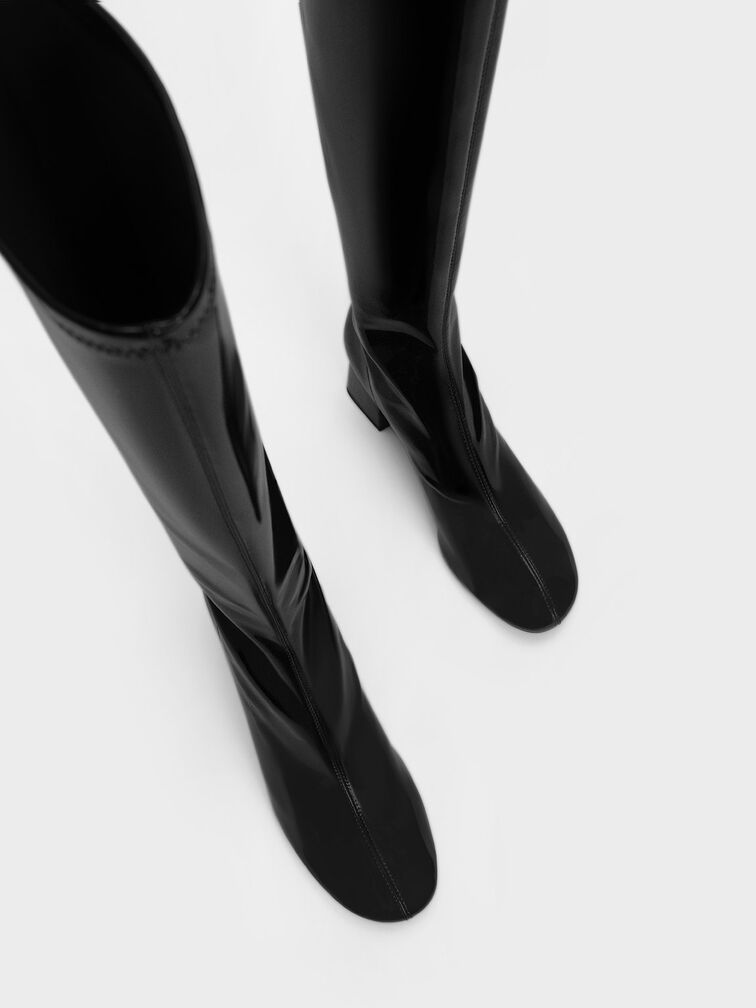 Patent Block Heel Knee Boots, Black Patent, hi-res