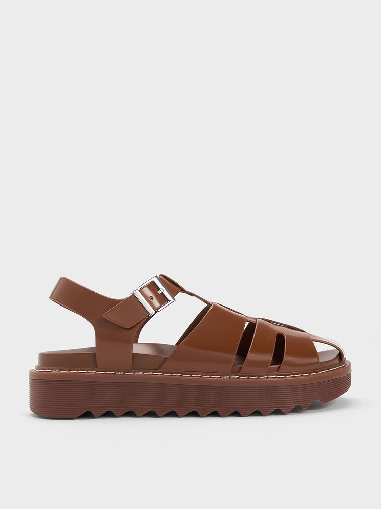 Cognac Crossover Ankle-Strap Sandals - CHARLES & KEITH OM