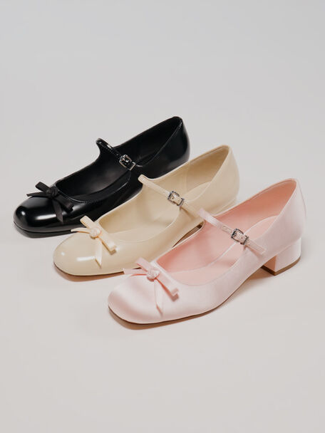 Zapatos de sal&oacute;n tipo mercedita con lazo en forma de rosa Kelis, Rosa p&aacute;lido, hi-res