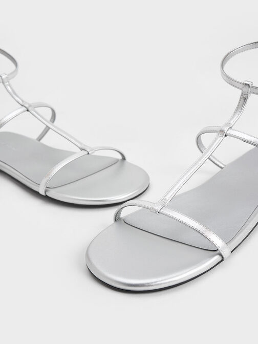 Recycled Polyester Gladiator Sandals, Silver, hi-res