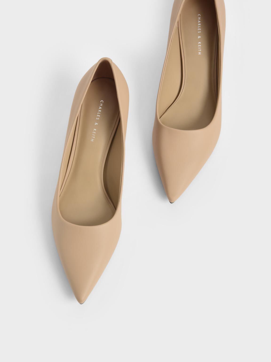 Beige Oval-Buckle Pointed-Toe Mules - CHARLES & KEITH DK