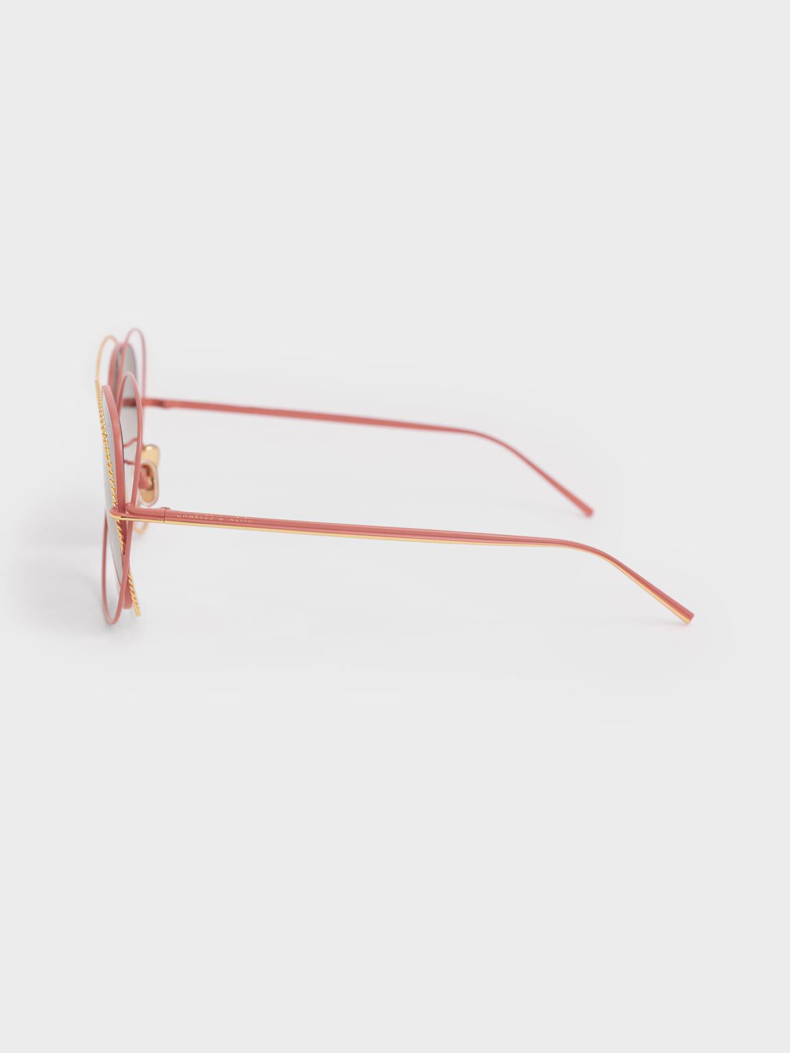 Cut-Out Frame Metallic-Rimmed Butterfly Sunglasses, Pink, hi-res