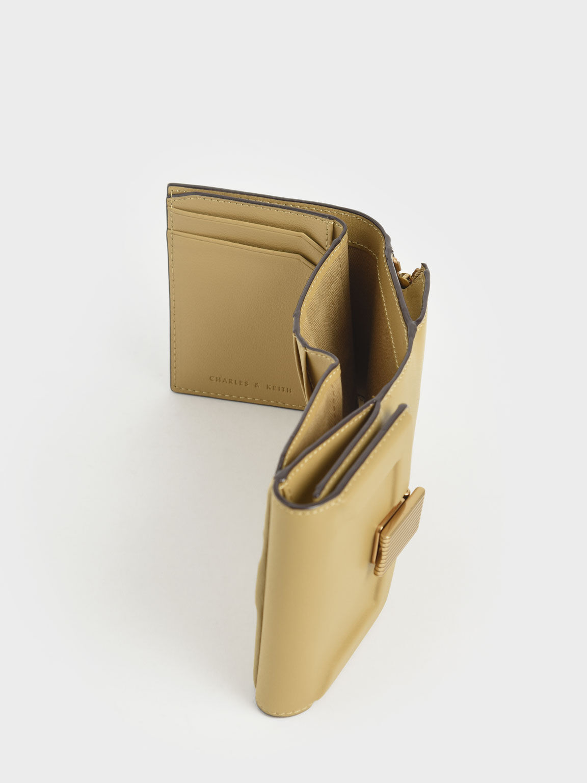 Edna Metallic Turn-Lock Short Wallet, Sand, hi-res