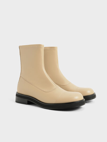 Round Toe Zip-Up Ankle Boots, Sand, hi-res