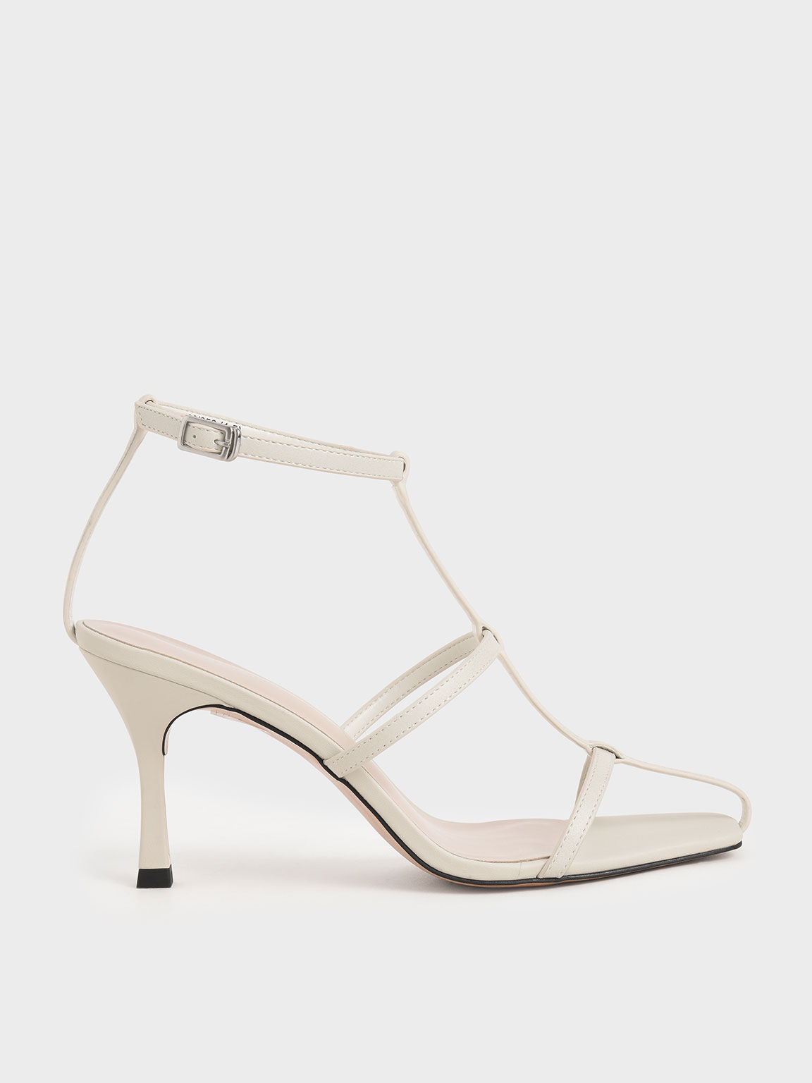 Caged Strappy Heeled Sandals, White, hi-res
