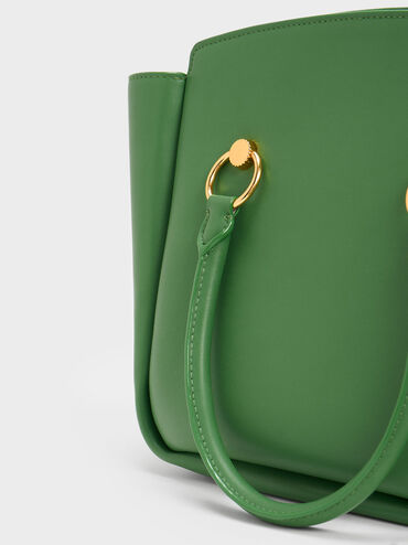 Ring-Embellished Large Tote Bag, Green, hi-res