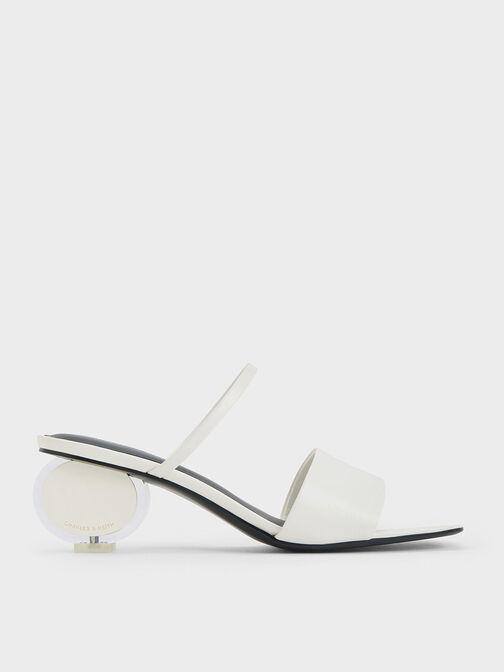 Crinkle-Effect Sculptural-Heel Mules, White, hi-res