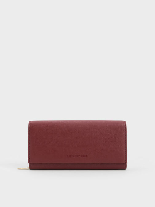 Front Flap Long Wallet, Burgundy, hi-res