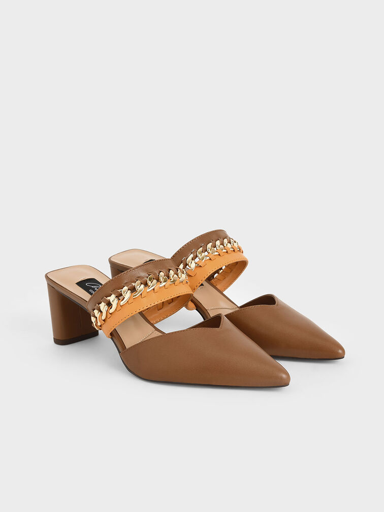 Leather Chain-Link Mules, Multi, hi-res