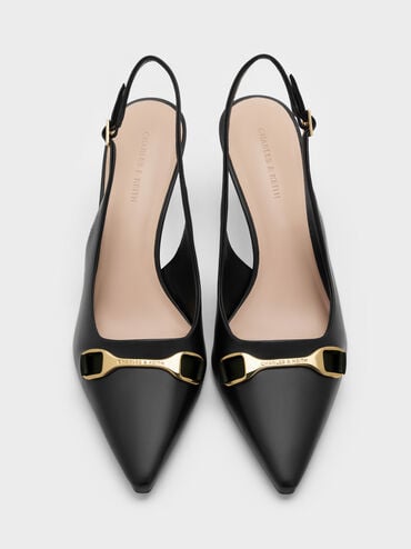 Leslie Metallic-Accent Slingback Pumps, Black, hi-res