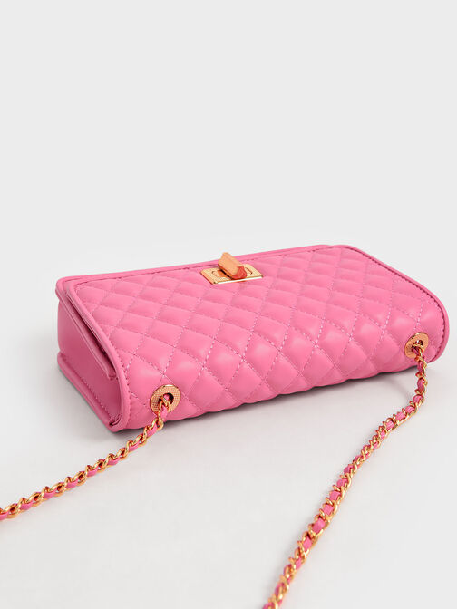 Quilted Turn-Lock Evening Clutch, Pink, hi-res