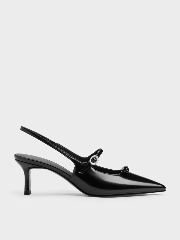 Zapatos slingback Sonali con lazos, Negro pulido, hi-res