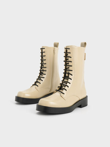 Lace-Up Calf Boots, Chalk, hi-res