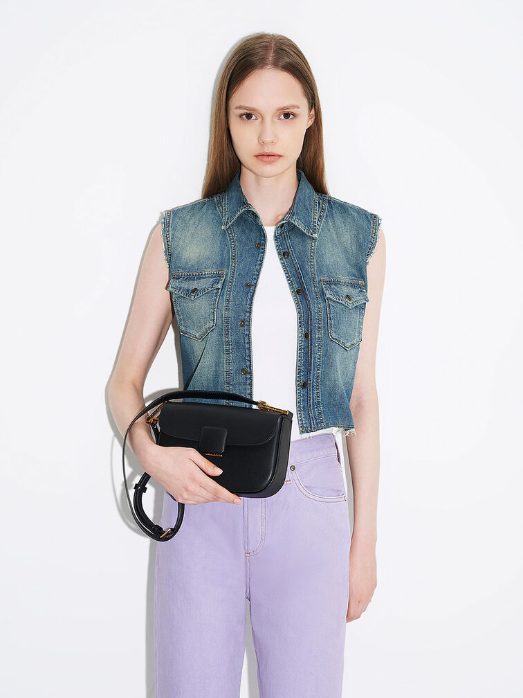 Koa Square Push-Lock Shoulder Bag, Black, hi-res
