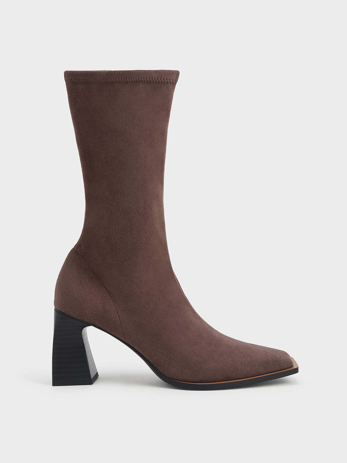 Side-Zip Sculptural Heel Textured Calf Boots, Burgundy, hi-res