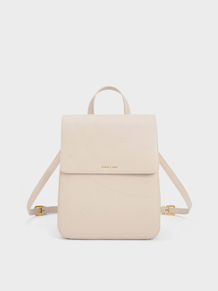 Front Flap Structured Backpack, Ivory, hi-res