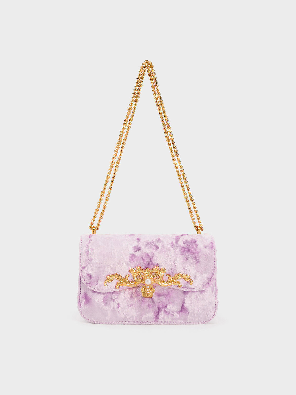 Merial Metallic Accent Velvet Crossbody Bag, Lilac, hi-res