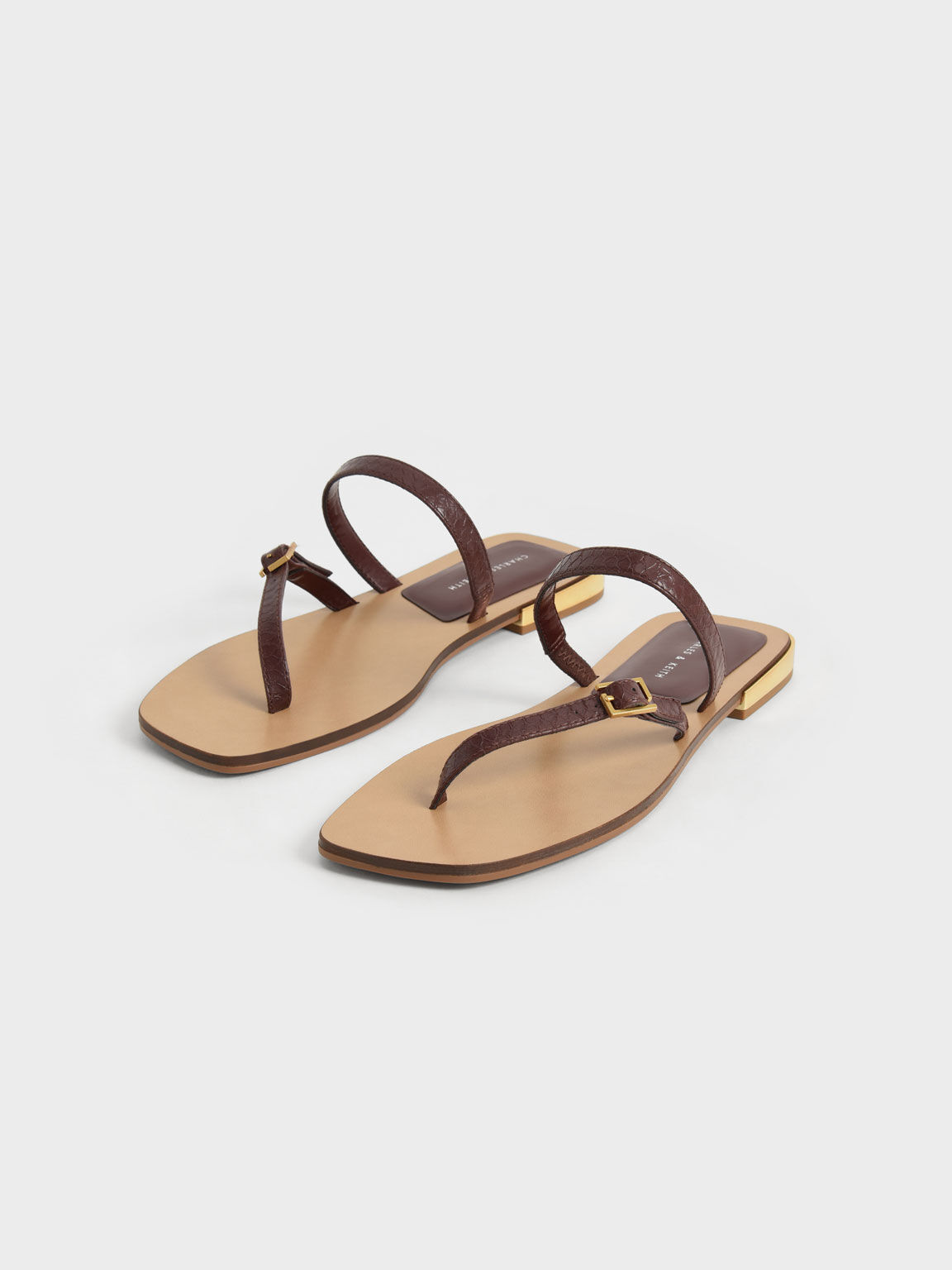 Snake-Print Asymmetric Strap Thong Sandals, Animal Print Brown, hi-res