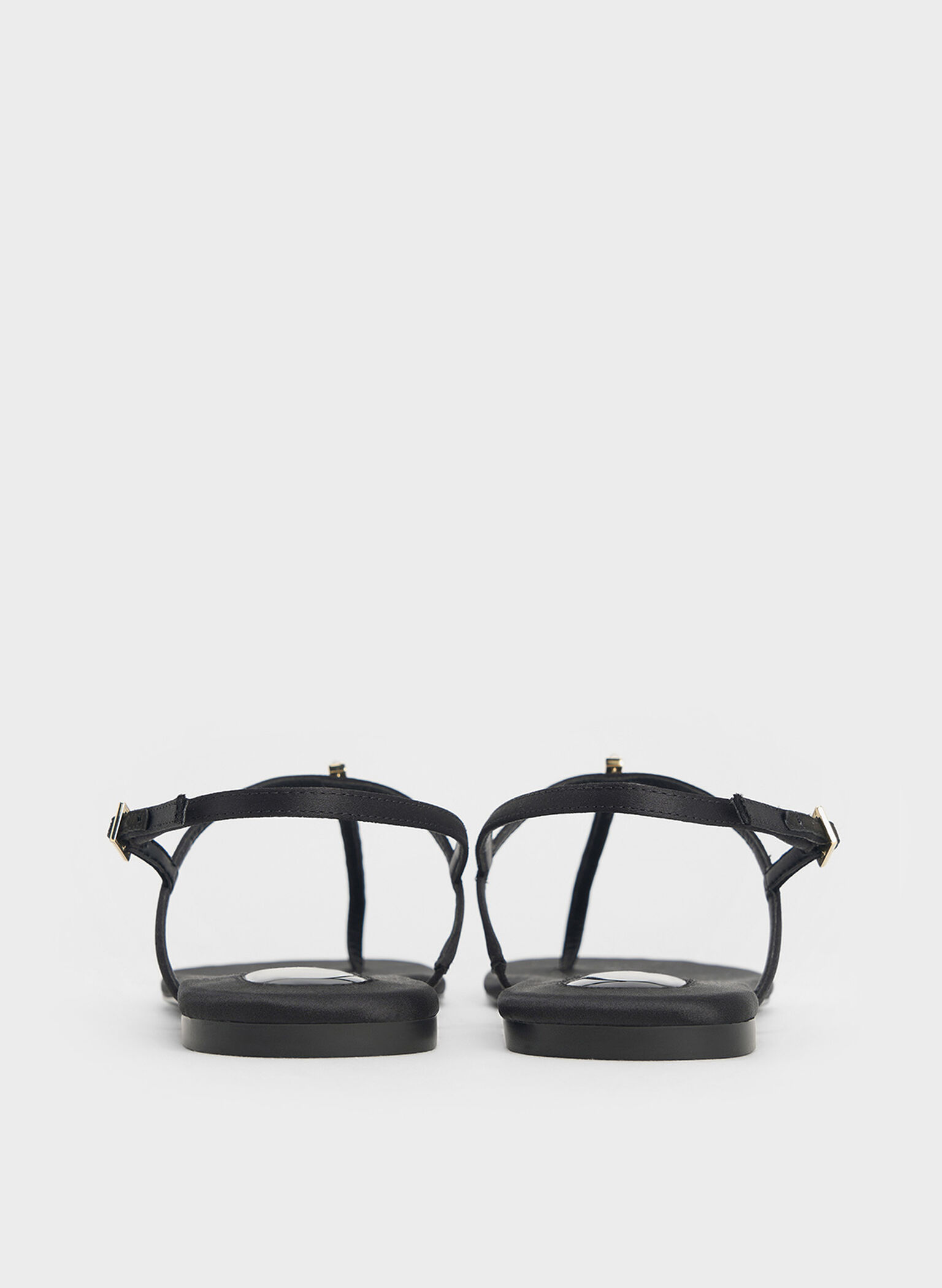 Satin Crystal-Embellished Thong Slingback Sandals, Black Textured, hi-res