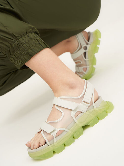透視厚底涼鞋, 綠色, hi-res